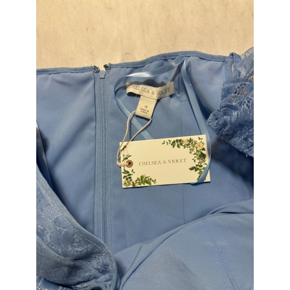 Chelsea & Violet Blue Lace Corset Top Long Puff Sleeve Sweetheart Size 4 NWT - Picture 5 of 13